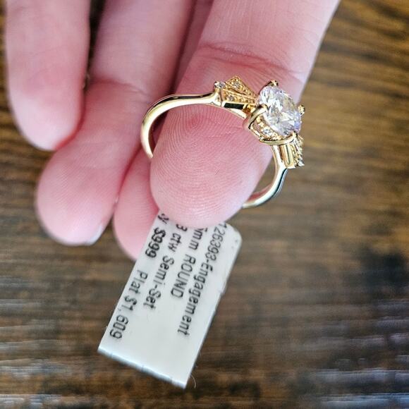 Sweet Engagement Ring 6.5mm Round Semi-Set Cubic Zirconia Gold-Tone Ring Size 8 - Picture 6 of 14